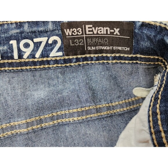 Buffalo David Bitton Evan-X Slim Straight Leg Basic Jean 34" Stretch Acid Wash - Picture 7 of 9